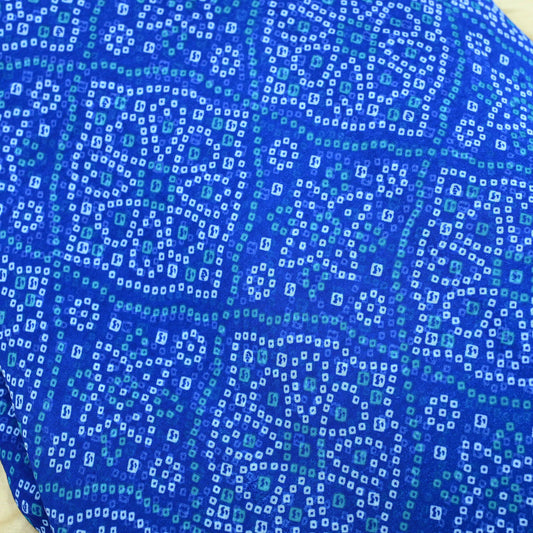 Royal Blue Red Colour Checks Bandhani Georgette Printed Fabric - Shree Om Fabrics
