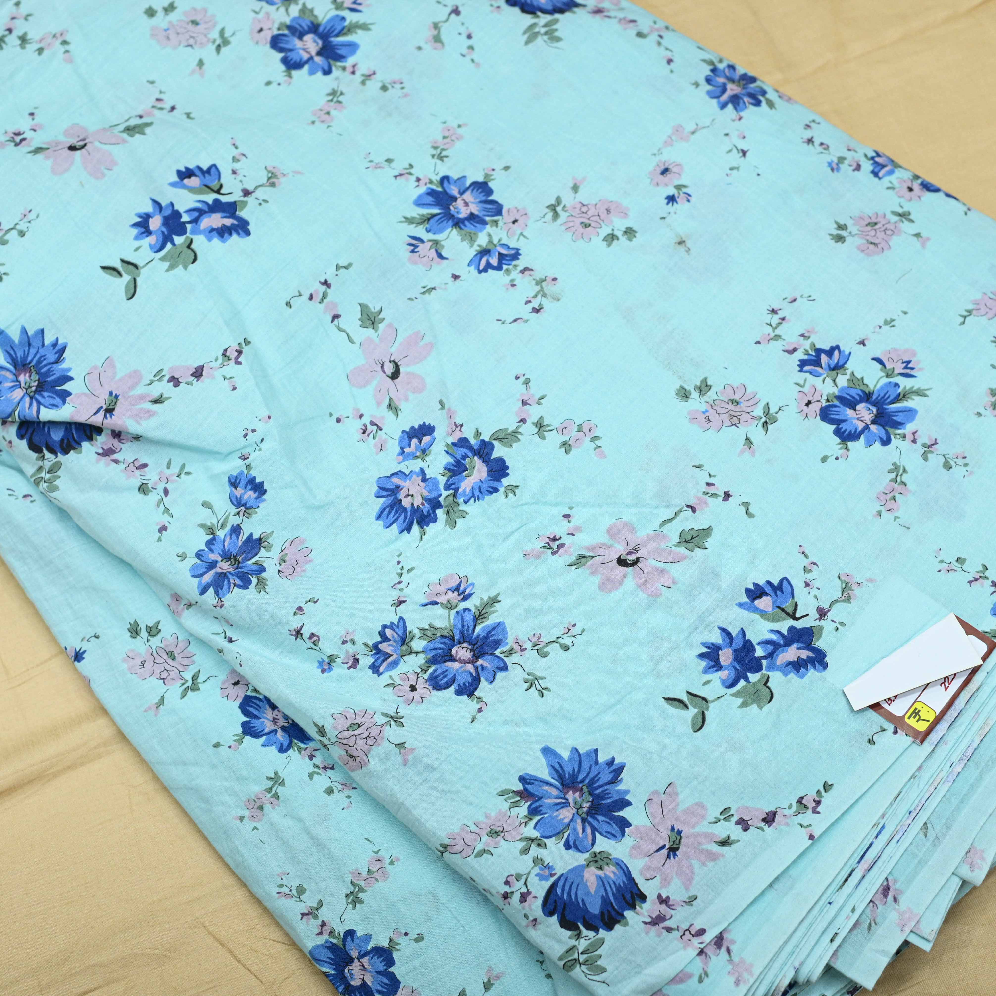 Sea Green Colour Floral Cotton Printed Fabric - Shree Om Fabrics