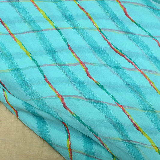 Sky Blue Colour Leheriya Georgette Printed Fabric - Shree Om Fabrics