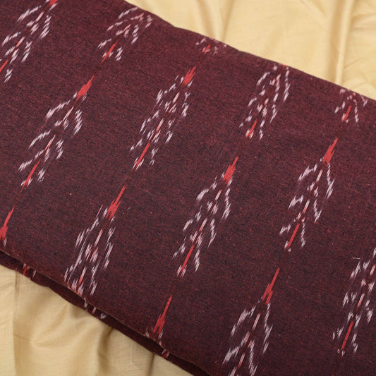 Wine Colour Cotton Ikat Printed Fabric - Shree Om Fabrics