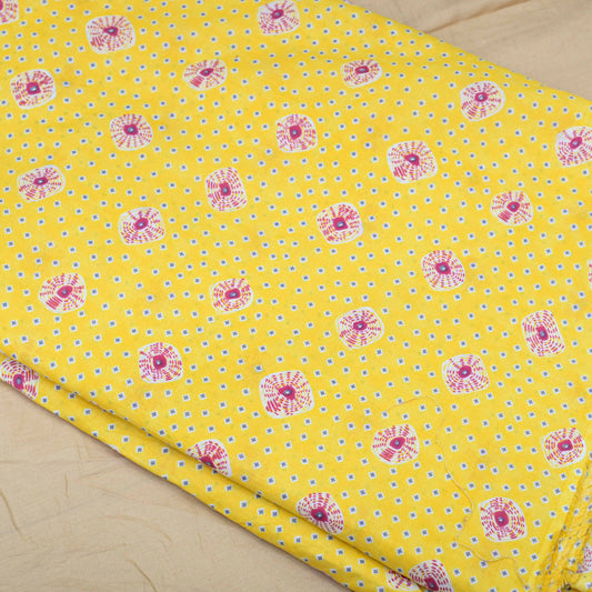 Yellow Colour Bandhani Cotton Printed Fabric - Shree Om Fabrics